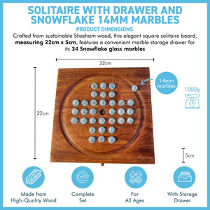 Wooden Solitaire with Snowflake Marbles | Travel & Strategic Games for Adults