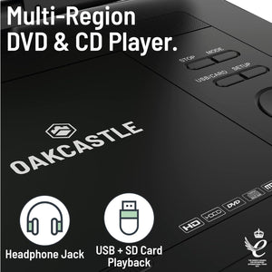 17.5" Portable DVD Player | Rechargeable DVD Player Portable with 15.6 inch HD Swivel and Flip Screen | Mains or Car Powered, Region Free, Anti-Shock Protect, Remote Control | Oakcastle DVD175