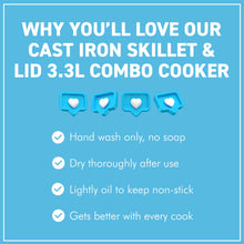 Load image into Gallery viewer, 𝗖𝗔𝗦𝗧 𝗜𝗥𝗢𝗡 𝗦𝗞𝗜𝗟𝗟𝗘𝗧 &amp; 𝗟𝗜𝗗 3.3L – Combo Cooker for Oven, Hob and campfires.
