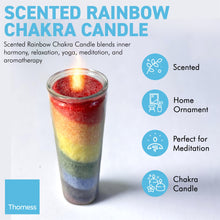 Load image into Gallery viewer, SCENTED RAINBOW CHAKRA CANDLE | Perfect for Relaxation, Yoga, Meditation &amp; Aromatherapy | Meditation - Mindfulness - Spiritual - Holistic | Honey suckle and Cedar scented | 21cm tall with 100 hour burn time
