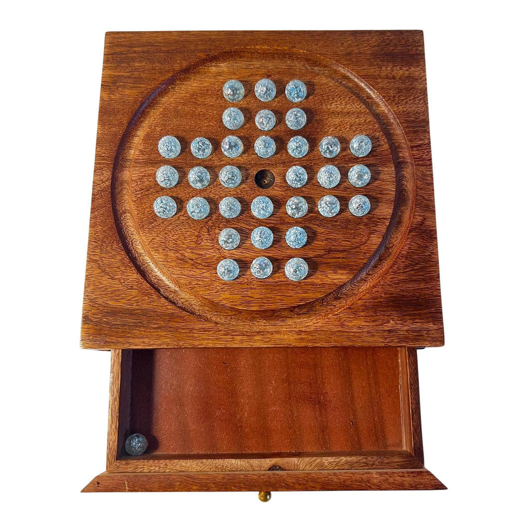 Wooden Solitaire with Snowflake Marbles | Travel & Strategic Games for Adults