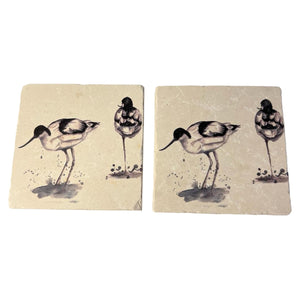 2 x AVOCET STONE COASTERS | Stone Coasters | Animal novelty gift | Coaster for glass, mugs and cups| Square coaster for drinks | Avocet gift | Meg Hawkins art | 10cm x 10cm
