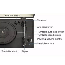 Load image into Gallery viewer, Bush Black CLASSIC RETRO PORTABLE CASE RECORD PLAYER | Magnetic cartridge | Bulit in Pre- Amplifier | 9 Watts RMS
