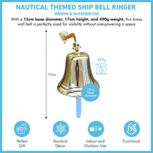 Load image into Gallery viewer, Brass Wall Mounted Traditional Ships Bell,  perfect for home bar, gardens &amp; pub decor
