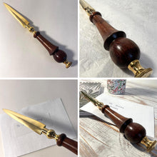 Load image into Gallery viewer, Brass Letter Opener with wooden round handle, Large Envelope Opener for school, home, or office use
