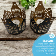 Load image into Gallery viewer, Set of two Tea light Holders Black and Gold
