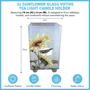 Set of 2 Elegant Sunflower Glass Votive Candle Holders – Decorative Accent for Warm Ambiance, Ideal for Home Decor, Gifts & Special Occasions