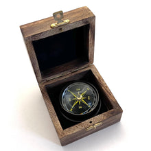 Load image into Gallery viewer, Floating Brass Compass Paperweight in wooden presentation box
