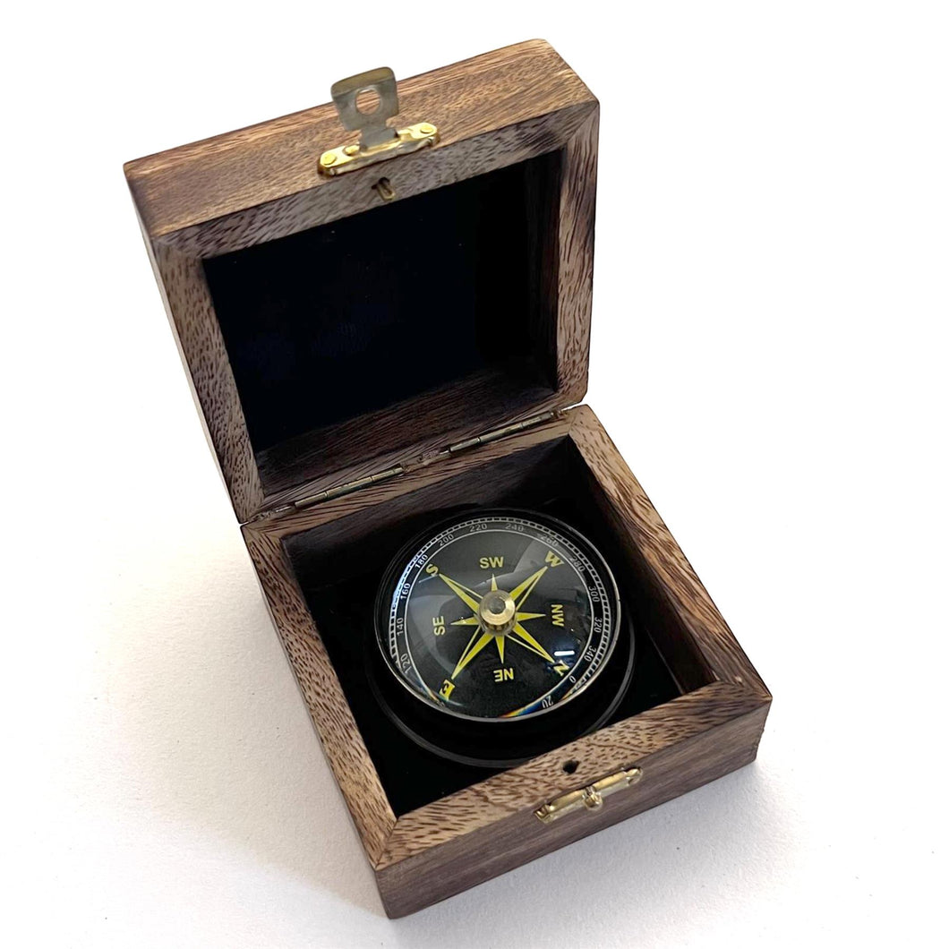 Floating Brass Compass Paperweight in wooden presentation box