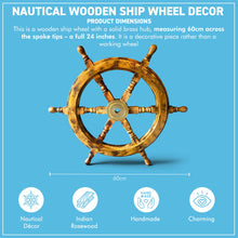 Load image into Gallery viewer, The 24 Inch Nautical Ship Wheel – Wooden with a Solid Brass Hub
