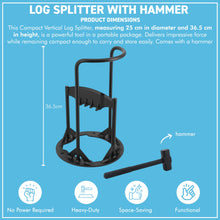 Load image into Gallery viewer, 𝗖𝗔𝗦𝗧 𝗜𝗥𝗢𝗡 𝗪𝗢𝗢𝗗 𝗦𝗣𝗟𝗜𝗧𝗧𝗘𝗥 𝗪𝗜𝗧𝗛 𝗛𝗔𝗠𝗠𝗘𝗥 | 36.5cm (H) (14”) | Wood &amp; Kindling Splitting Tool | Firewood Cutter with Pre-Drilled Base | Splitting Blade | Fireplace Decor
