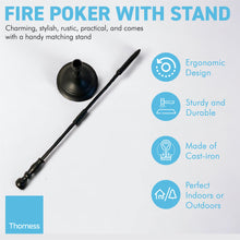 Load image into Gallery viewer, Traditional HAND FORGED CAST IRON FIRE POKER with STAND | 50cm long | poker for fire | fireplace poker |poker for wood burner | coal fire poker | fire poker set
