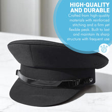 Load image into Gallery viewer, Size 58cm |Medium  Black Chauffeur Style Peaked Cap | Traditional style ideal for weddings, school proms and special events| Driving Cap | UK size 7 1/8 | US size 7 1/4
