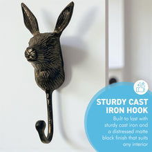 Load image into Gallery viewer, Sturdy Wall-Mounted Cast Iron Rabbit Head Hook Hanger for Hats, Coats, Clothes - Ideal for Kitchen, Bathroom, Bedroom, Office
