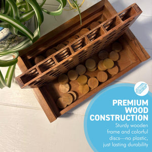 Wooden 4-in-a-Row Game – Classic Connect 4 Strategy Board Game for Kids and Adults – Durable Eco-Friendly Wood, Portable and Screen-Free Family Fun