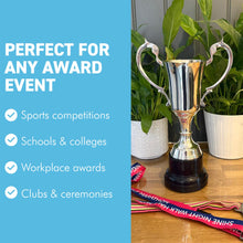 Load image into Gallery viewer, The 30cm Silver Trophy Cup – Aluminium with a Contrasting Black Base
