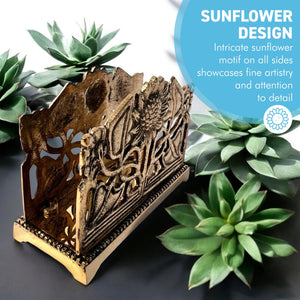 Art Nouveau Style Polished Brass Sunflower Letter Rack – Decorative Notelet & Letter Holder for Home or Office