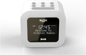 Bush White USB DAB Clock Radio | Dual Alarms | 20 preset stations | Auto time update. Autotune |  USB port for external connectivity.