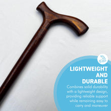Load image into Gallery viewer, Varnished Beechwood Brown Classic Derby Walking Stick,  solid, lightweight wooden stick with rubber ferrule for stability and comfort
