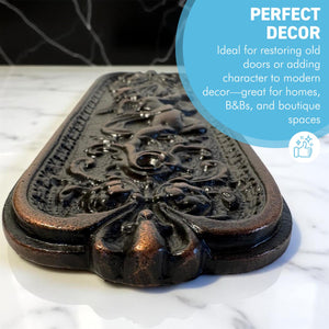 Antique Rustic Copper Door Push Plate with Ornate Cherub Design - Vintage Finger Plate Decor