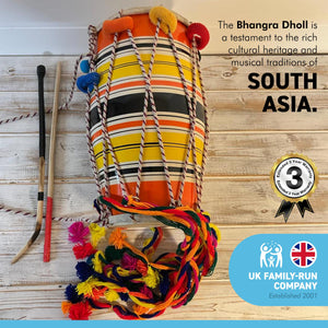 PUNJABI BHANGRA DOHL 30cm Tall Drum | Mango Wood | Percussion | Integrated Shoulder Rope Strap
