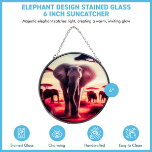 Elephant Design 6-Inch Stained Glass Suncatcher - Decorative Hanging Ornament for Windows