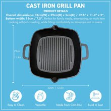 Load image into Gallery viewer, Premium 𝗖𝗔𝗦𝗧 𝗜𝗥𝗢𝗡 𝗚𝗥𝗜𝗟𝗟 𝗣𝗔𝗡 𝟮𝟰𝗖𝗠 – Heavy Duty Square Griddle with Dual Handles for Induction, Oven &amp; BBQ
