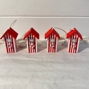 Set of 4 Red and white beach hut light pulls| Nautical Theme Wooden Beach Hut Cord Pull Light Pulls