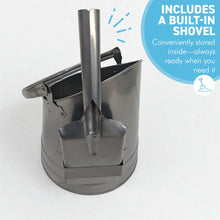 Load image into Gallery viewer, 𝗪𝗔𝗧𝗘𝗥𝗟𝗢𝗢 𝗦𝗧𝗬𝗟𝗘 𝗦𝗜𝗟𝗩𝗘𝗥 𝗙𝗜𝗡𝗜𝗦𝗛 𝗖𝗢𝗔𝗟 &amp; 𝗔𝗦𝗛 𝗕𝗨𝗖𝗞𝗘𝗧 𝗪𝗜𝗧𝗛 𝗦𝗛𝗢𝗩𝗘𝗟 | H29cm x W22cm x D25cm | Heat-Resistant Metal Bucket for Fireplace | Log Burner or Stove | 𝗙𝗜𝗥𝗘𝗦𝗜𝗗𝗘 Accessory for Ash, Coal &amp; Log Storage
