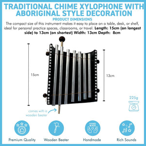 Traditional Chime Xylophone with Aboriginal style decoration, Handcrafted Percussion Instrument with beater