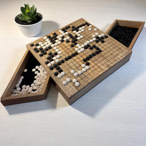 𝟯𝟬𝗖𝗠 𝗪𝗢𝗢𝗗𝗘𝗡 𝗚𝗢 𝗕𝗢𝗔𝗥𝗗 𝗦𝗘𝗧 with Storage Drawers and Plastic Stones – Classic Chinese Strategy Game