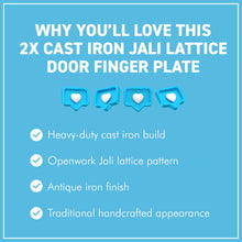Load image into Gallery viewer, The Jali, Matched Pair – Two Pierced Lattice Cast Iron Finger Plates for a Double Door or Both Faces of One

