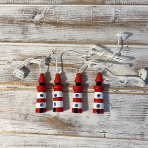 Set of 4 Red and white Lighthouse light pulls | Nautical Theme Wooden Lighthouse Cord Pull Light Pulls