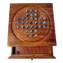 Load image into Gallery viewer, Wooden Solitaire with Drawer for Polar Marbles | Travel Games | Strategic &amp; Traditional Games | Perfect for Adults &amp; Family Fun
