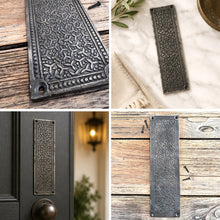 Load image into Gallery viewer, Ornate Inca Design Cast Iron Push Plate – Antique Style 260mm Decorative Door Hardware
