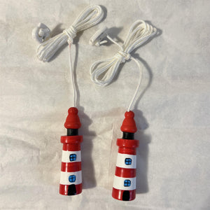 Pair of Red and white Lighthouse light pulls | Nautical Theme Wooden Lighthouse Cord Pull Light Pulls