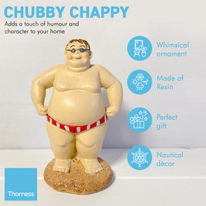 CHUBBY CHAPPY resin FIGURINE | Seaside ornament | bathroom ornaments | beach figurine | 16cm (H) | Swimmer | Fat Bloke