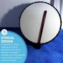 Load image into Gallery viewer, Large 40cm Shamanic Synthetic Skin Drum with wooden beater, Vegan Percussion Drum
