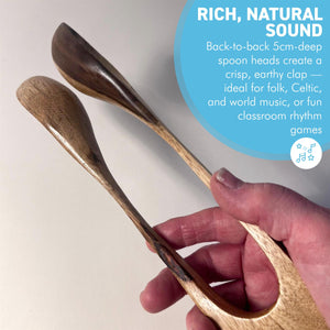 Handcrafted Mango Wood Spoon Castanets – Wooden Percussion Instrument – One-Piece Carved Spoon Clappers for Folk & World Music