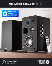 Load image into Gallery viewer, Refurbished Majority ACTIVE BOOKSHELF SPEAKERS | 2.2 Stereo System | 5.3 Bluetooth, USB Playback &amp; Charging | AUX, HDMI ARC, Optical, Phono | TV, PC, Turntable &amp; Gaming Speakers | D100X Black
