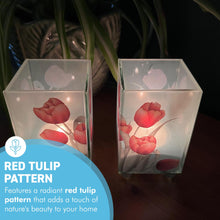 Load image into Gallery viewer, Set of 2 Elegant Red Tulip Glass Votive Candle Holders – Decorative Accent for Warm Ambiance, Ideal for Home Decor, Gifts &amp; Special Occasions
