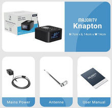 Load image into Gallery viewer, MAJORITY Knapton | Bedside Clock Radio with Bluetooth | 15W Wireless Charging &amp; USB Charging Port | DAB+ and FM | Loud Dual Alarm, Sleep &amp; Snooze Function | Large Dimmable Backlit LCD Display

