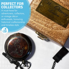 Load image into Gallery viewer, Brass Pocket Compass with chain in wooden keepsake box, ideal for outdoor use
