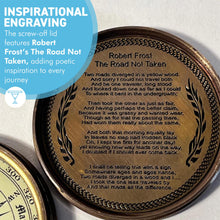 Load image into Gallery viewer, Replica 1885 Stanley Marine Pocket Compass with Robert Frost Poem, Antique Brass Finish, Collectible Gift for Adventurers
