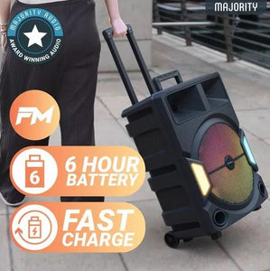 Majority P500 150W Bluetooth PARTY SPEAKER with Mic, Tripod & LED Light Show – New