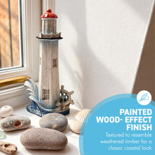 Load image into Gallery viewer, The 22cm Painted Lighthouse – Wood-Effect Finish with a Ship’s Wheel
