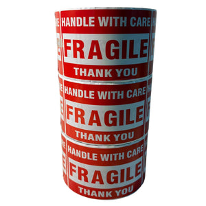 Three Rolls Premium Fragile Warning Stickers – Self-Adhesive “Fragile Handle with Care” Shipping Labels, 1000 Stickers per Roll, Bright Red & White, Waterproof & Tear-Resistant, for Boxes, Parcels & Packages