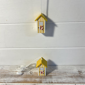 Pair of Yellow beach hut light pulls | Nautical Theme Wooden Beach Hut Cord Pull Light Pulls