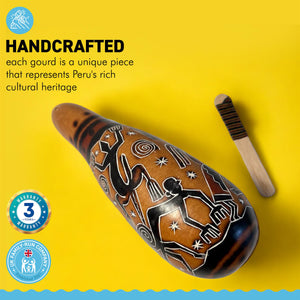 TRADITIONAL PERUVIAN FAIRTRADE GOURD GUIRO and SHAKER | Carved Shaker | Musical Instrument | Rainmaker |Musical Instrument | Percussion