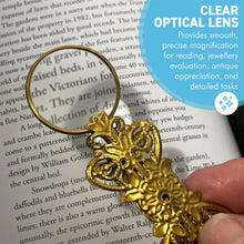 Load image into Gallery viewer, Handy Gold Magnifying Glass with leaf pattern, Elegant Handheld Magnifier for reading
